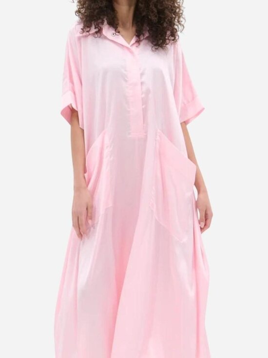 AKIRA Pants - SHE'S RICH OVERSIZED SATIN JUMPSUIT IN LIGHT PINK
